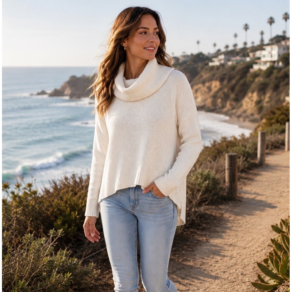 NWT Express Petite S Ivory Cowl Neck Wool Blend Sweater‎ Cozy High Low Tunic